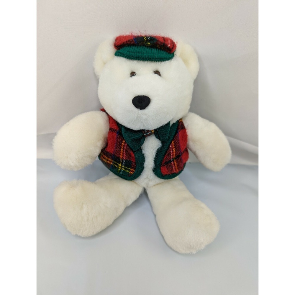 White Bear Plush Tartan Vest Hat 9 Inch Tb Trading Co Stuffed Animal Toy